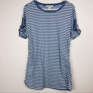 Michael Kors Blue/White Striped Short Sleeve XL